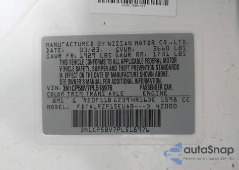 2023 Nissan Kicks S Xtronic Cvt из США, поврежденный, VIN 3N1CP5BV7PL518976